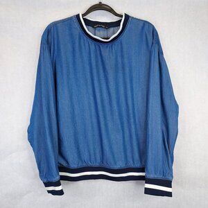 MASON BY SUKO Chambray Pullover Top Women's L Blue Elastic Striped Shirt Street
